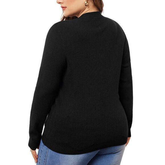 Plus Size Sweater Long Sleeve Crewneck Fisherman Cable Pullover Sweaters Black - Picture 4 of 5